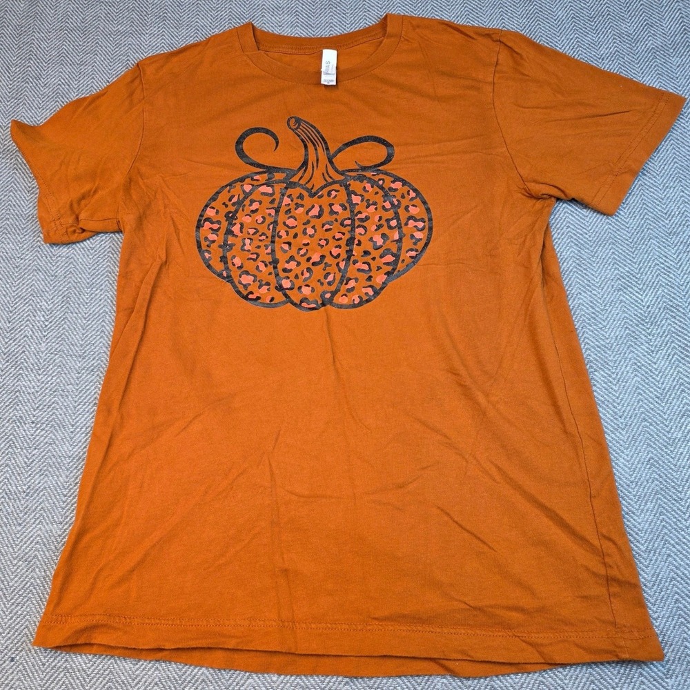 Bella Canvas Burnt Orange Leopard Print Pumpkin Graphic T-Shirt Mens Medium M